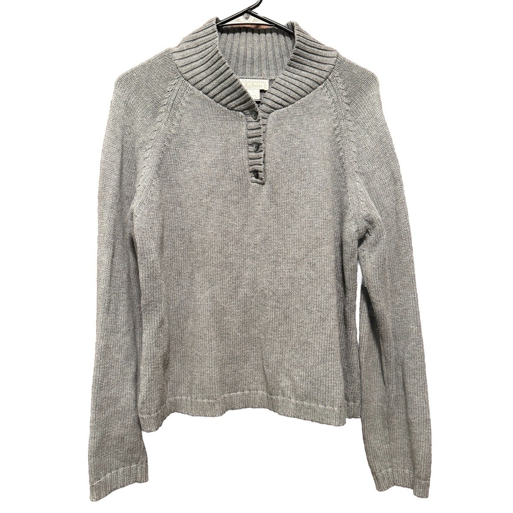 Christopher & Banks Womens Gray‎ 100% Cotton Henley Mock Neck Sweater Large